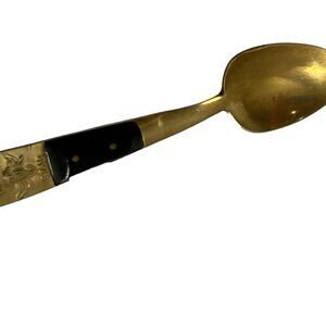 Vintage Siam Brass Demitasse Spoon Buddha 4.5" Long Thai Asian Flatware Piece